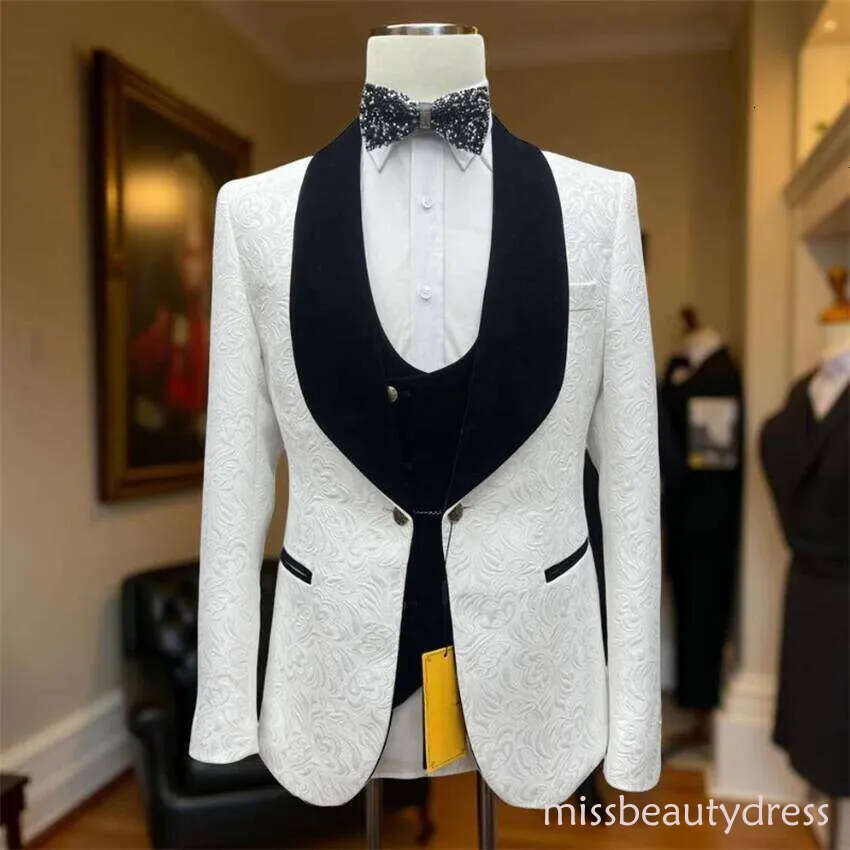 3 Pcs Floral Groom Tuxedo for Wedding Black Shawl Lapel Formal Men Suits Set Jacket with Pants Vest Ready to Ship ZD10