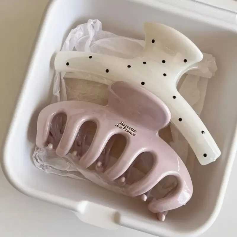 Korean French Style Hair Claw - Large Acrylic Dragon Bone Design Clip Polka Point Arc for Back of Head Elegant Hair Clamp H260328