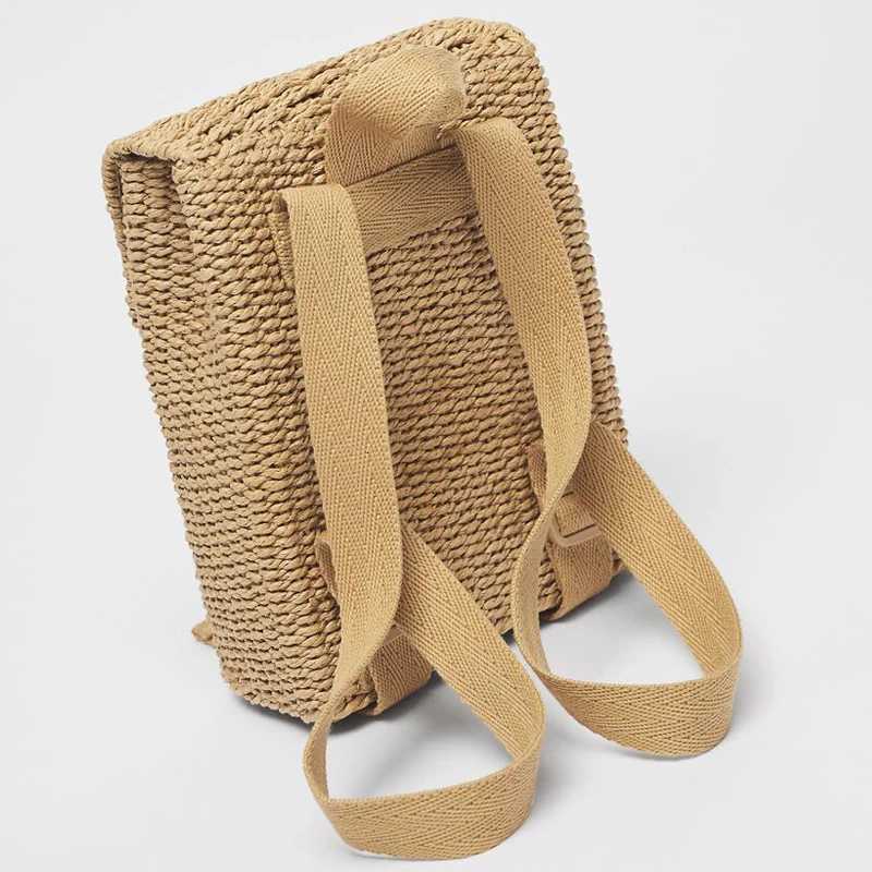 Double Shoulder StrAW Woven Bag Backpack StrAW Woven Bag Student School Bag Personality Hand Carrying Woven Backpack C260327