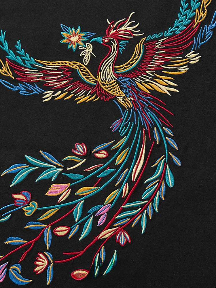 Embroidery T Shirt Men Phoenix Vintage Graphic Tees Harajuku Cotton Short Sleeve Chinese Hip Hop T Shirt Women Summer Fashion C260326