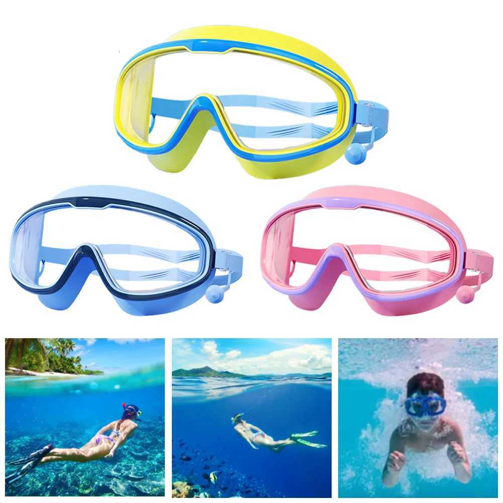 Kids Swim Goggles HD Swim Glasses with Earplugs UV Protection Swimming Goggles Large Frame Swim Sports Eyewear for Boys Girls Z260328
