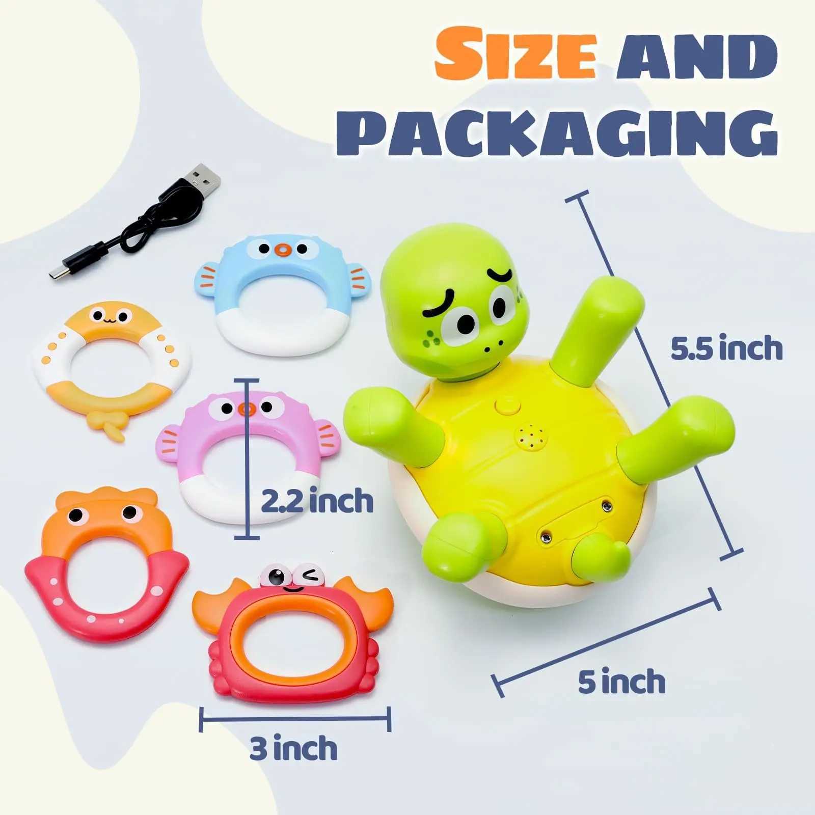 Baby Bath Toys Rechargeable Turtle Bath Toy Sprinkler for Kids Toddler with 5 Rings Bathtub Fountain Spray Toy Mold Gifts Z260328