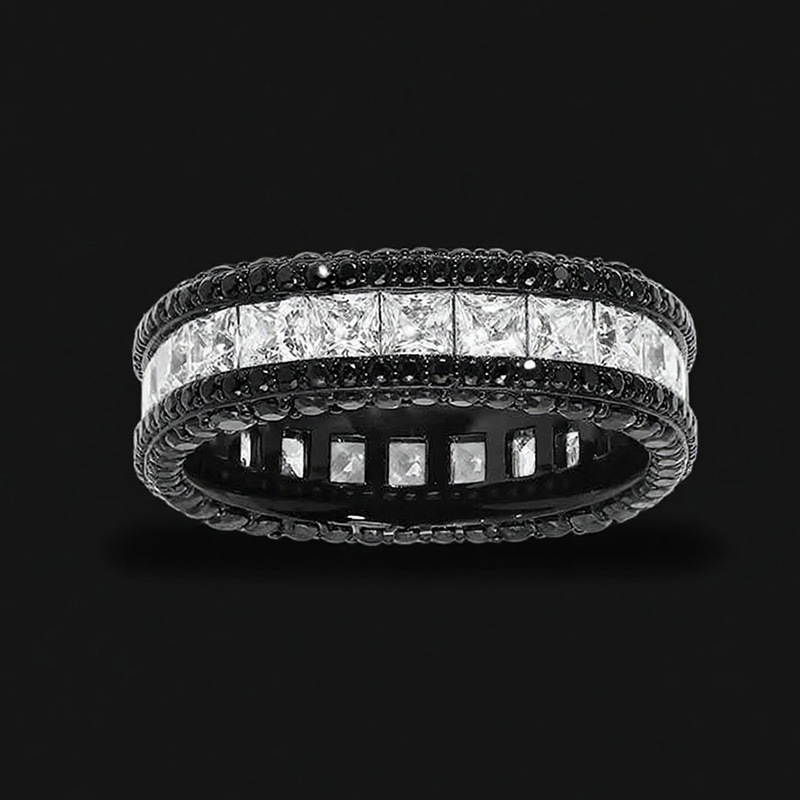 Choucong Vintage Jewelry 18K Black Gold Fill Princess Cut Eternity Ring Two Tone Square Zircon CZ Diamond Band for Men & Women Lover Gift