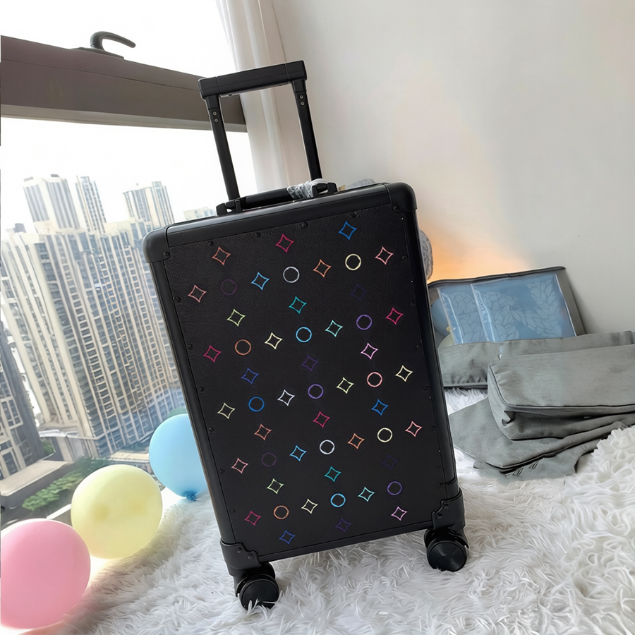 Luggage Fashion Suitcase Luxury Luggage 20 Inches Suitcases Wheels Trolley Case Travel Bags Boarding Cases Password Genuine Leather Box Carry on Flower Letter