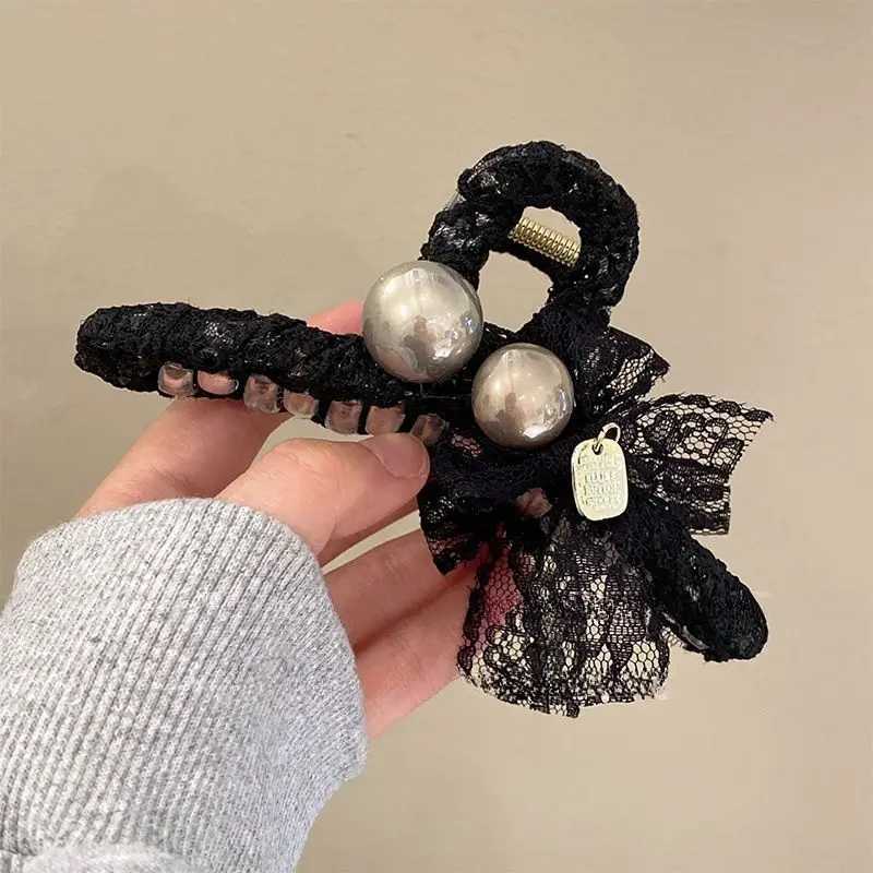 1pc Elegant temperament lace pearl large grab clip new style hair clip high-end shark clip at the back of the head H260328