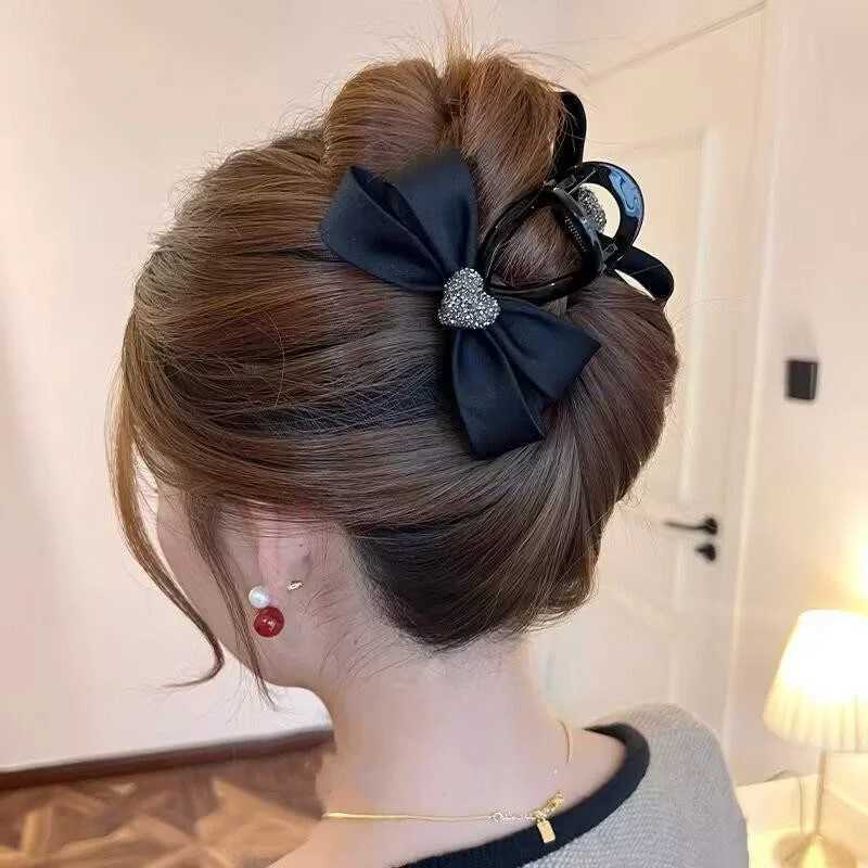 1/2pcs Elegant Temperament Fabric Bow Hair clip for woman Rhinestone Love Shark Clip Fashion Girl Ponytail Hair clamp Hair H260328