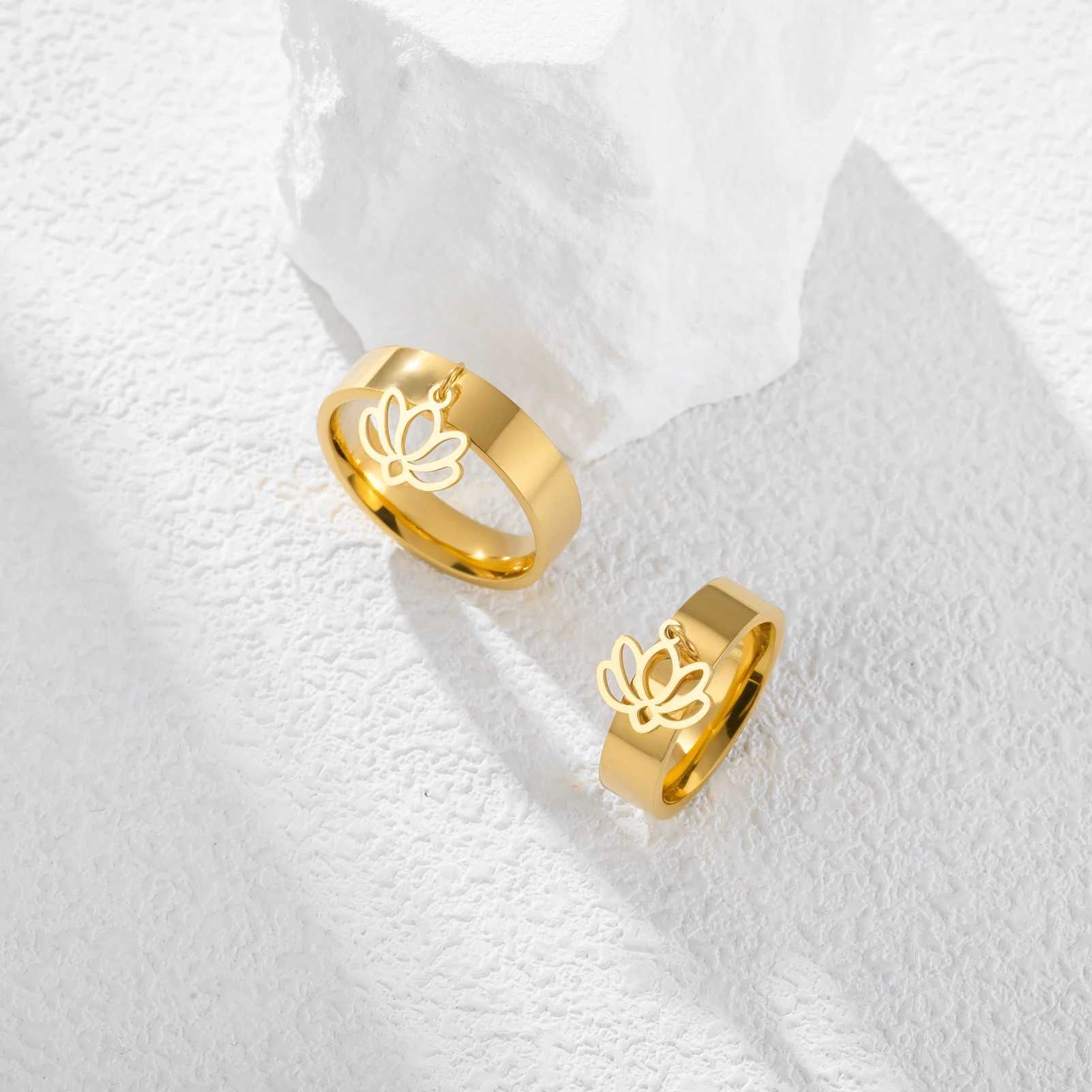 Cazador Flower Lotus Charm Rings for Women Ring Stainless Steel Yoga Buddhism Finger Jewelry 2026 Mothers Day Gifts New H260328