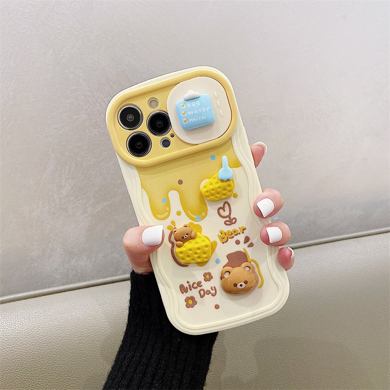 Cheese Bear Sliding Window Case for iPhone Cute Soft Cover