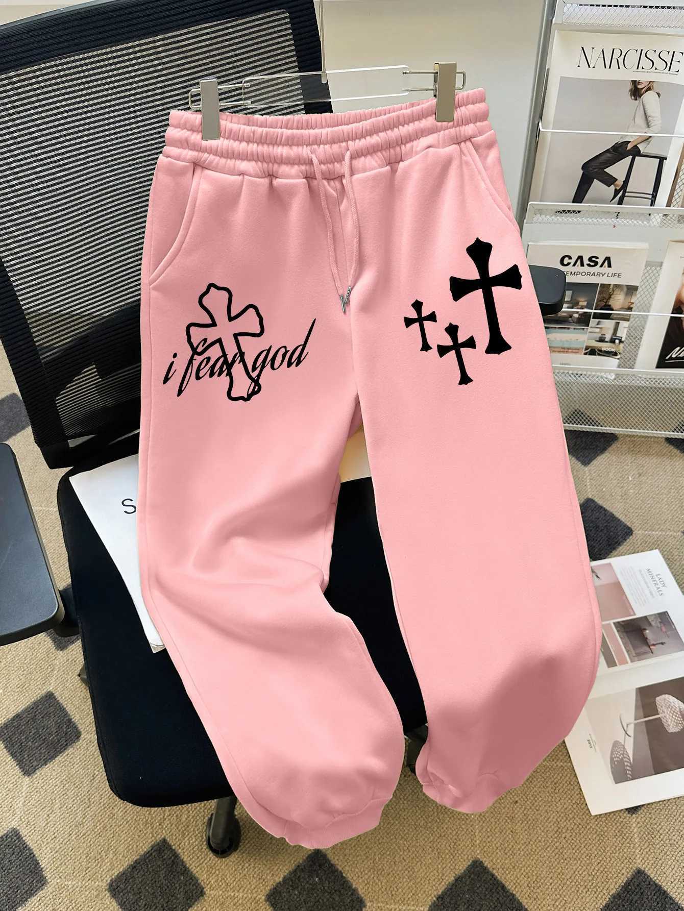 Mens Trousers with Faith Cross and I Need God Print Drawstring Track Pants Daily Wear Sweatpants with Religious Symbols Pattern M260328