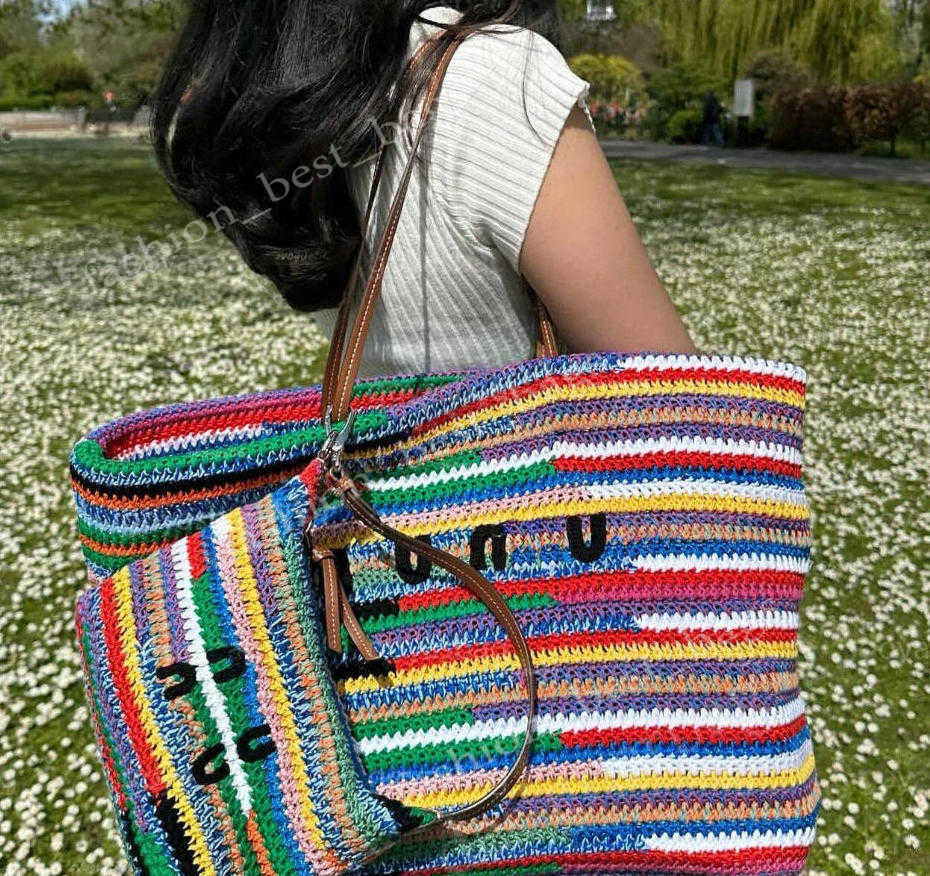 10A Totes Designer Rainbow Raffia Tote Bag Woven Tote Bag Crossbody Weave Hobo Beach Bag Summer School Handbag Shoulder Beach Travel Handbag