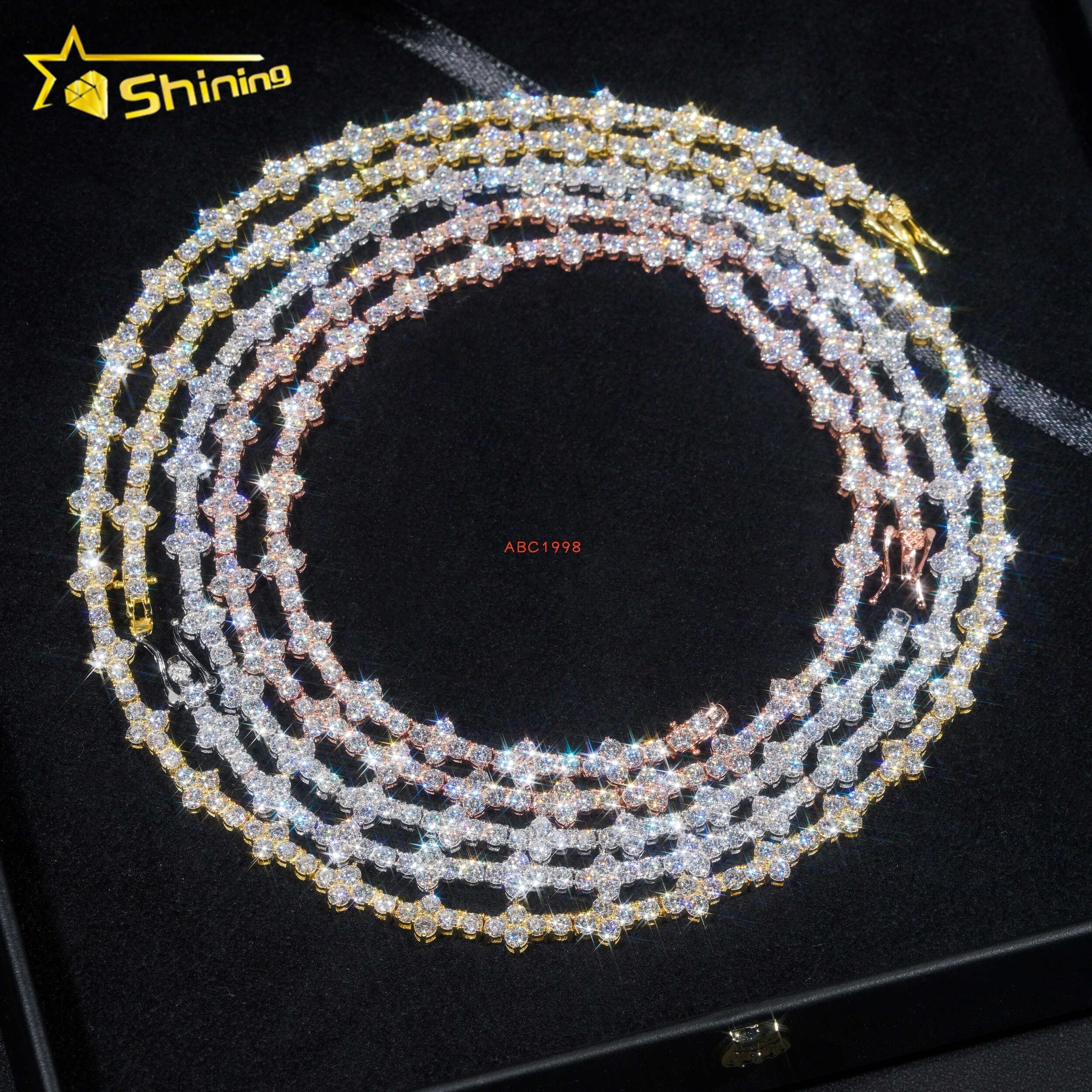 In Stock Cheapest Price Hip Hop Jewelry 925 Sterling Silver 3mm VVS Moissanites Diamond Cross Necklace Moissanite Tennis Chain
