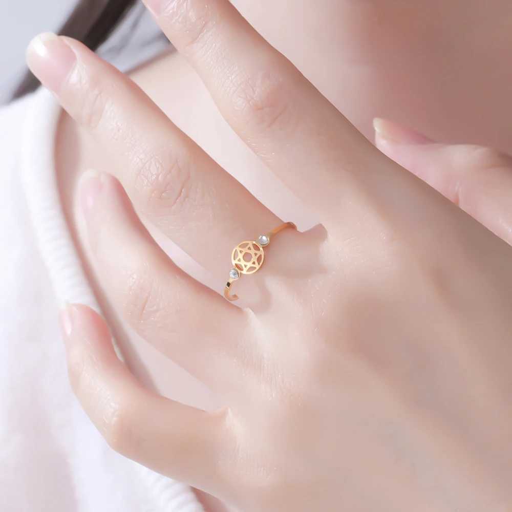 Cazador Stainless Steel Clear Zircon Star of David Rings for Women Adjustable Hexagram Rings Je Judaism Amulet Jewelry Gift H260328
