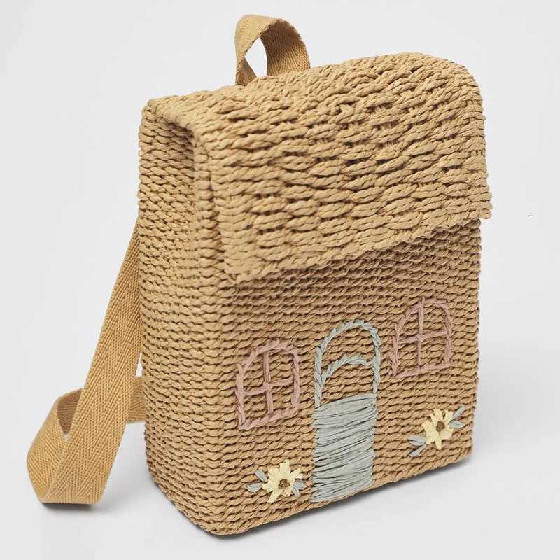 Double Shoulder StrAW Woven Bag Backpack StrAW Woven Bag Student School Bag Personality Hand Carrying Woven Backpack C260327