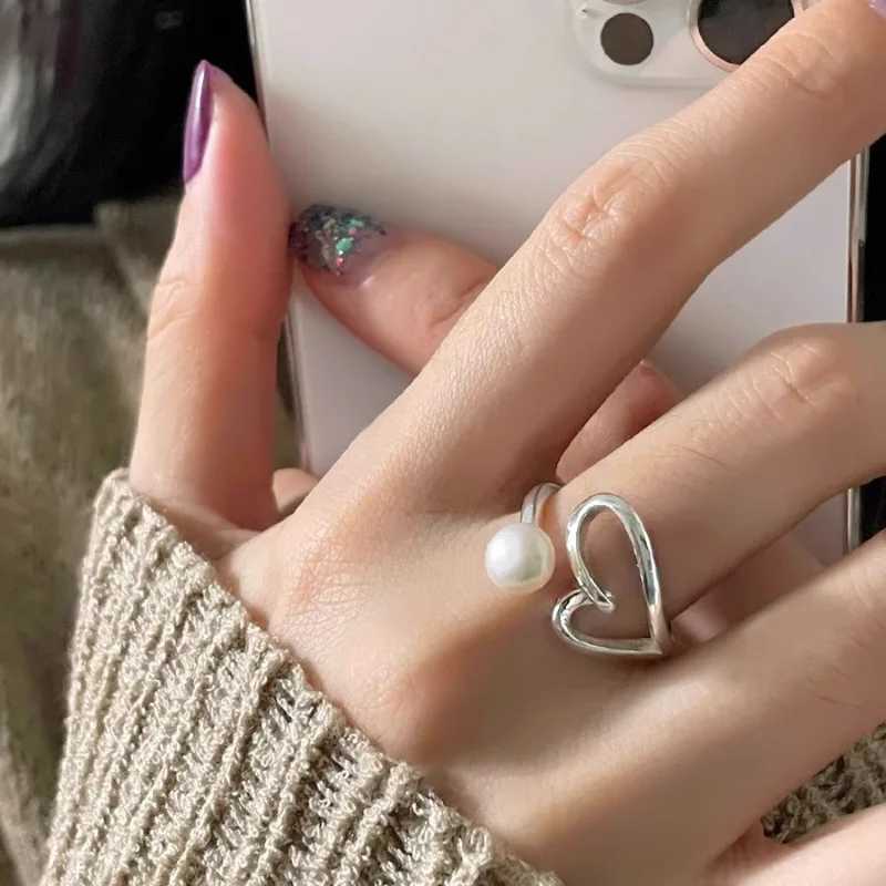 VENTFILLE 925 Sterling Silve Love Heart Ring for Women Girl Gift Line Pearl Korean Sweet Jewelry Birthday Gift Dropshipping H260328
