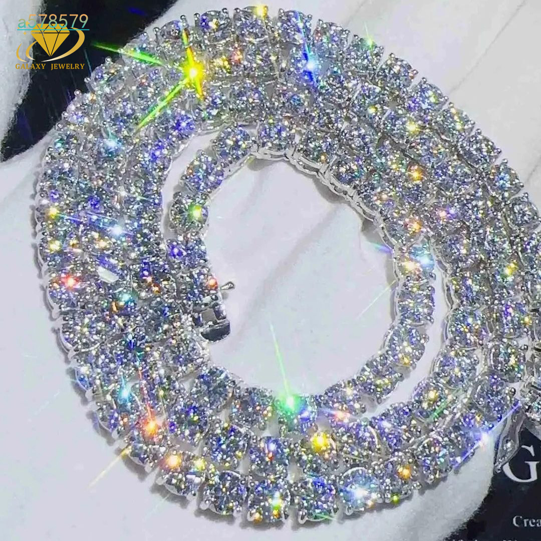 Hip Hop Fine Jewelry White Gold 925 Sterling Silver VVS Moissanite Diamond Cluster Tennis Chain Bracelet Necklace With GRA