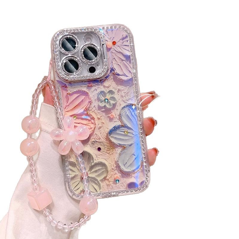 Beautiful oil painting flowers are suitable for Apple mobile phone case 2025 new iPhone with lanyard.
