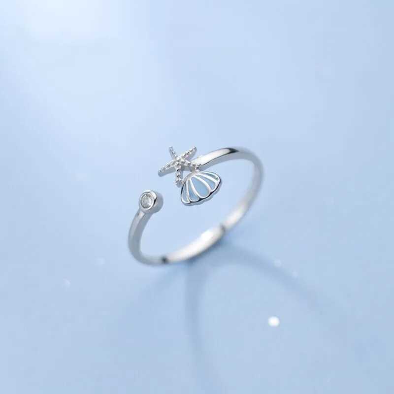New Fashion Creative Shell Starfish Zircon 925 Sterling Silver Jewelry Temperament Fairy Personality Sweet Opening Rings TYB083 H260328