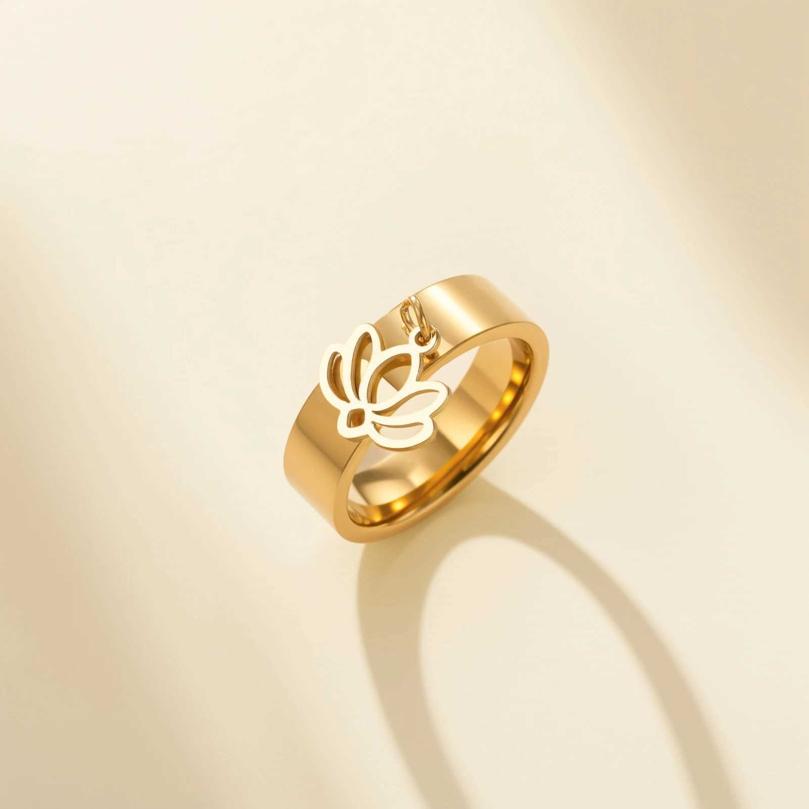 Cazador Flower Lotus Charm Rings for Women Ring Stainless Steel Yoga Buddhism Finger Jewelry 2026 Mothers Day Gifts New H260328