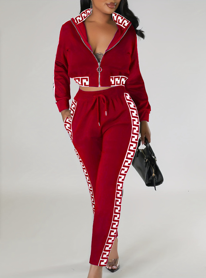 Luxury Brand Designer Clothes Women's Spring And Autumn Fashion High-End Casual Set: Cropped Zipper Top With Floral Pattern And Patchwork Long Pa - view 5