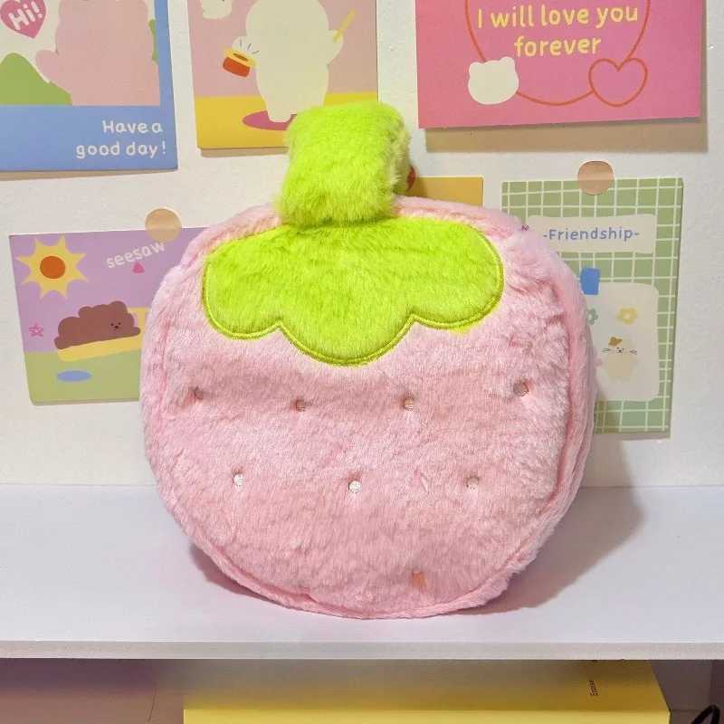 Strawberry Plush Makeup Bag Cute Large Capacity Travel Cosmetic Case Toiletry Pouch with Handle Girls Brush Storage Organizer D260328