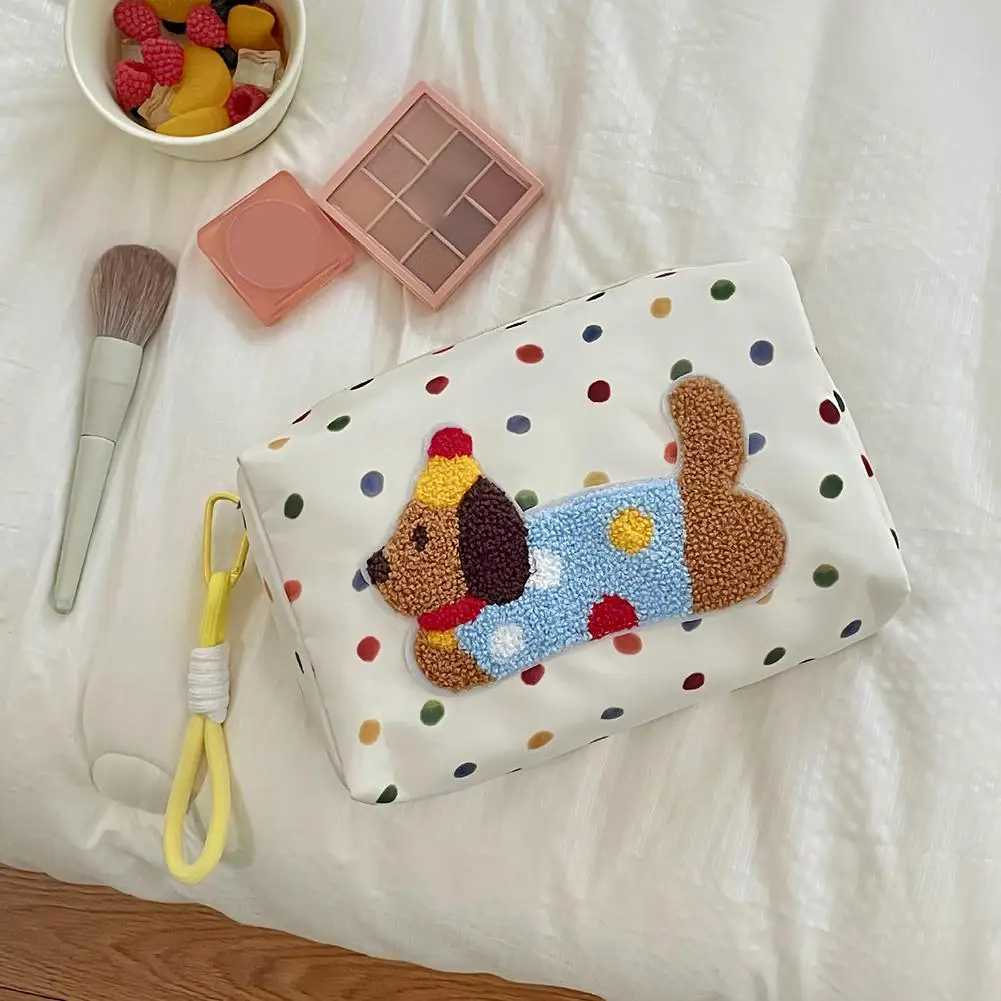 Puppy Pattern Canvas Bag Eye-Catching Portable Makeup Storage Pouch Travel Makeup Organizer Cute Dachshund Cosmetic Bag D260328
