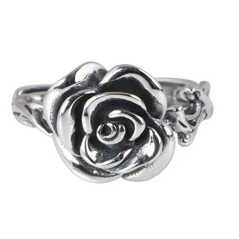 925 Sterling Silver Ring Vintage Rose Flowerfor Women Cassic Wedding Jewelry Silver Bands Fine Fashion Gift Party High Quality H260328