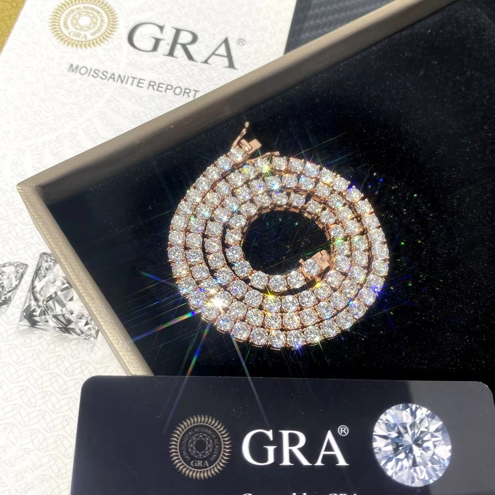 Custom 3mm 4mm 5mm 6mm 26 Inch 28 Inch Large Size Tennis Necklace Hip Hop Moissanite Necklace S925 Silver Tennis Chain VVS MoissTennis Chain Fashion J