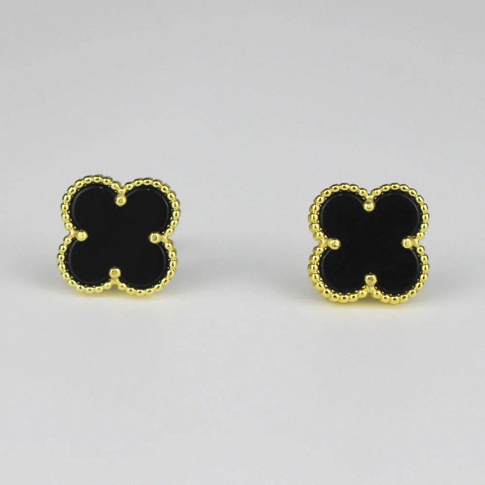15mm Designer Clover Studs Earring Vintage Four Leaf Clover Charm Classic Stud Earrings Mother-of-Pearl Stainless Steel 18K Gold Studs Agate for Women k8jG#