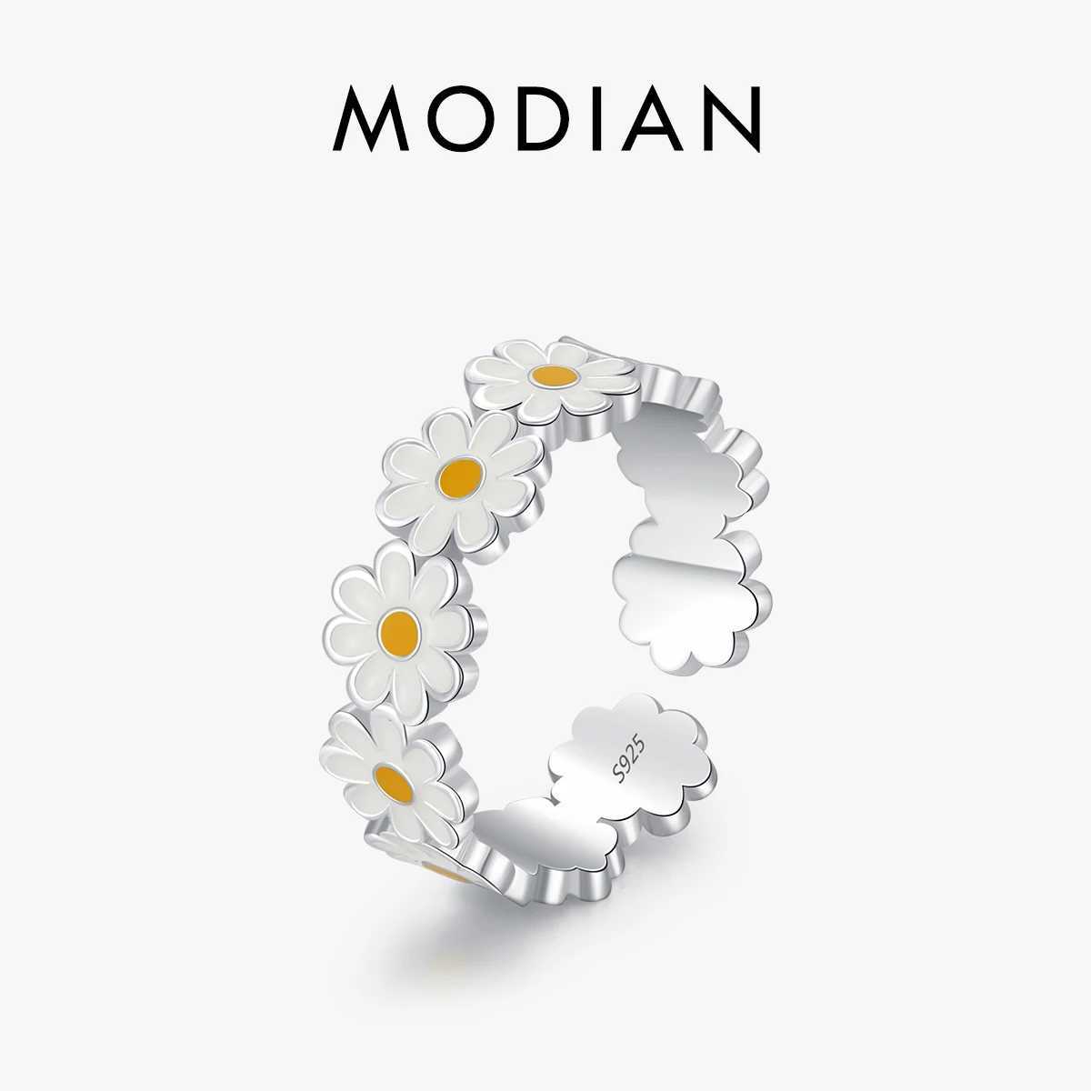 MODIAN Solid 925 Sterling Silver Luxury Daisy Enamel Adjustable Finger Ring For Women Exquisite Party Fine Jewelry Birthday Gift H260328