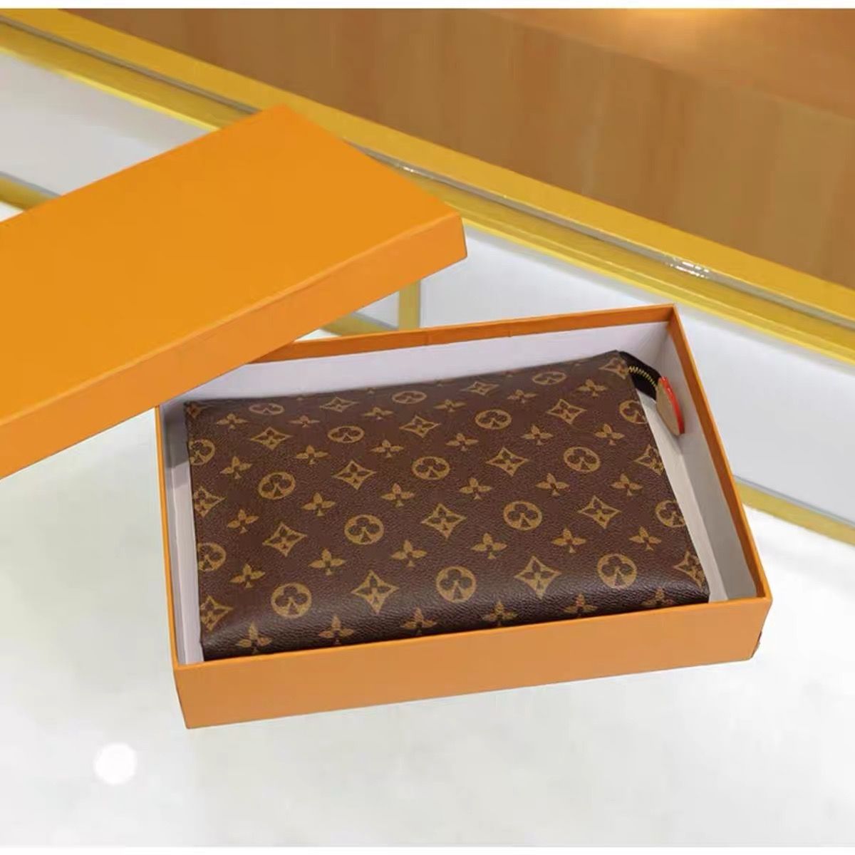 Designer Wallet Luxury Clutch Bags Toiletry Pouch Handbags Purses Shopping Men Leather Handbag Shoulder Wallets Card Holder Chain 26cm Hobo Brown flower
