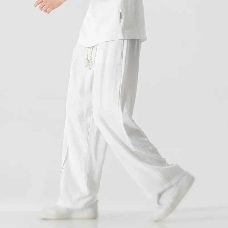 White Solid Mens Wide Leg Casual Pants Fashion Japanese Style Man Trousers Baggy Large Size Male Pants Clothing M260328