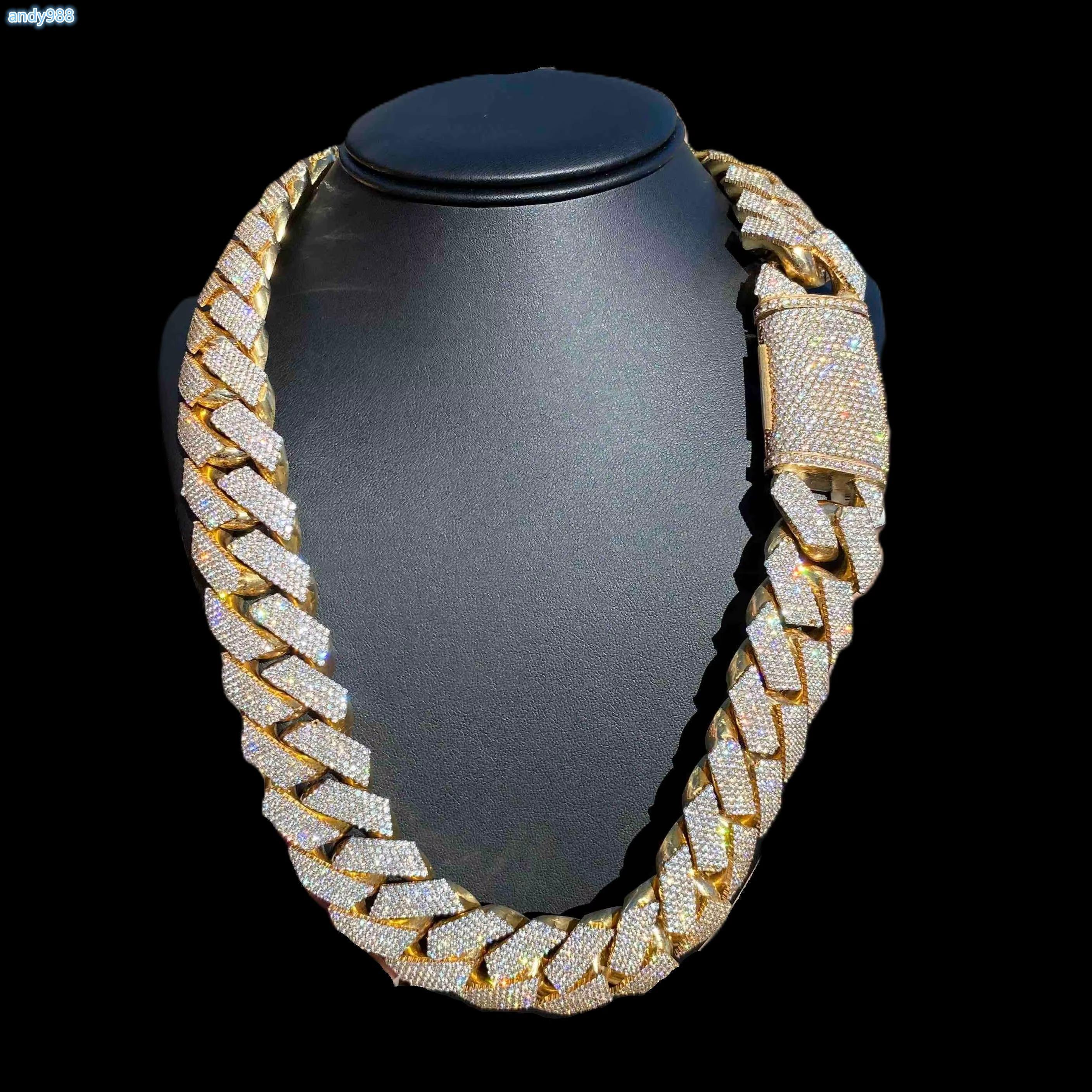 Mens 24-Inch 925 Sterling Silver Hip Hop Style Necklace 22MM VVS Moissanite Diamond Thick Cuban Link Chain Gift for Occasions