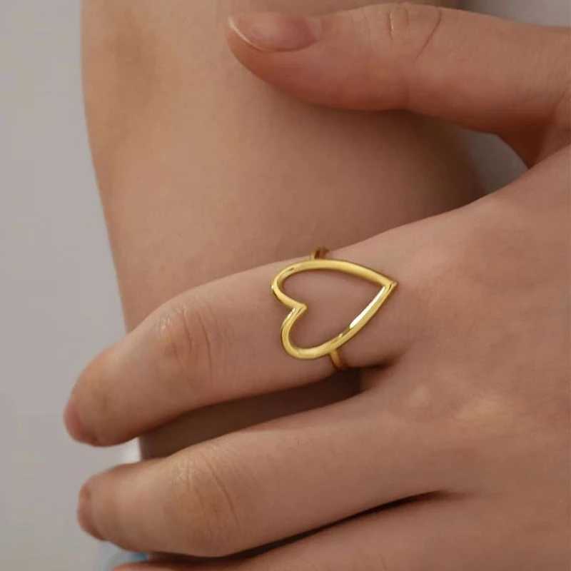 Stainless Steel Big Heart Rings Trend Adjustable Opening Rings for Women Couple Gift Punk Fashion Engagement Party Jewelry 2023 H260328