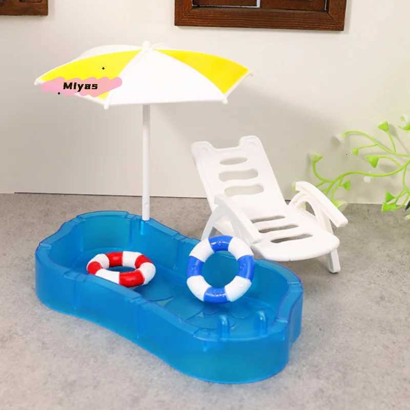 Mini Dollhouse Swimming Pool Set with Beach Chair Swimming Ring - Childrens Play Toys for Dollhouses DIY Decor Accessories Z260328