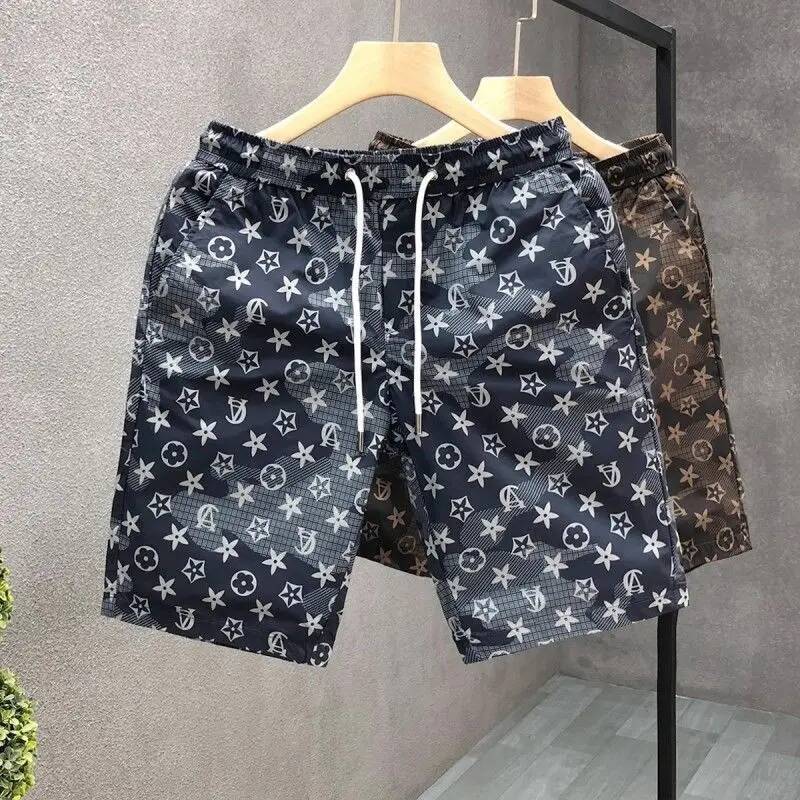 European Station Light Luxury Trend Brand Printed Shorts Men's Summer Thin Fashion Casual Five-Point Straight Beach Pants
