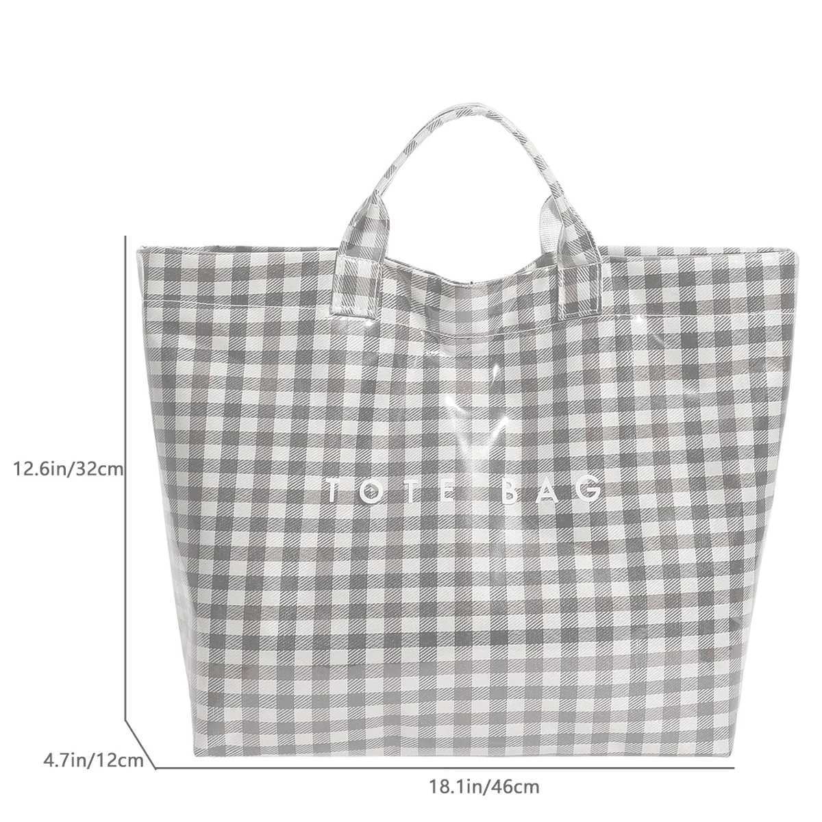 Classic Clear PVC Check Tote Bag Plaid Pattern Letter Print Lightweight Velcro Closure Large Capacity for Daily Commute Shopping C260327