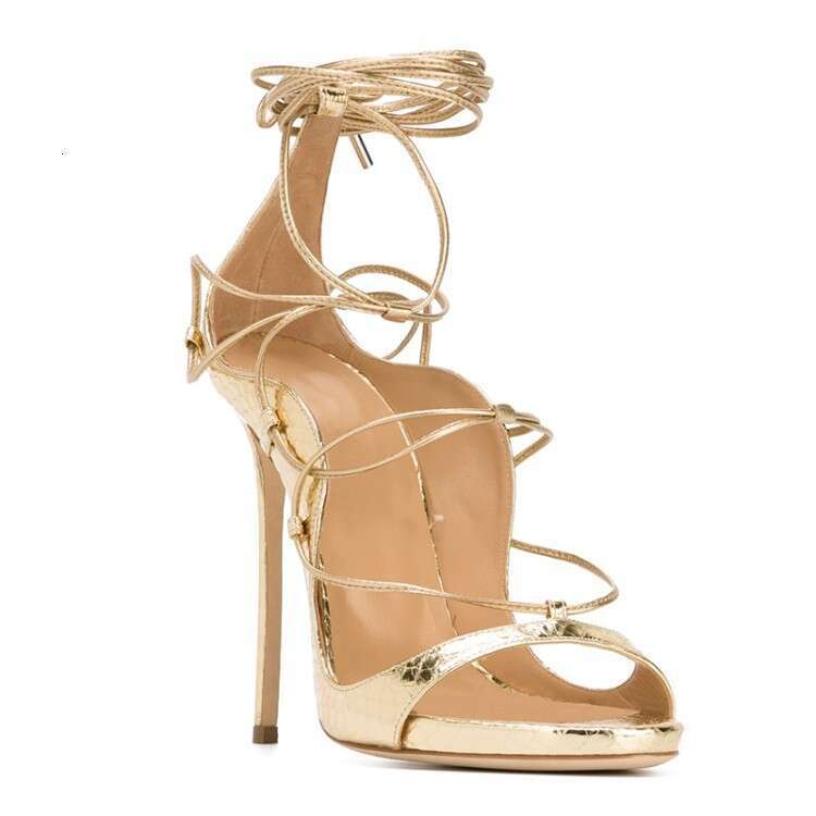 2026 Summer Lace-Up Sandals Export Thin Heel High Heels Large Sizes 34-46 gold