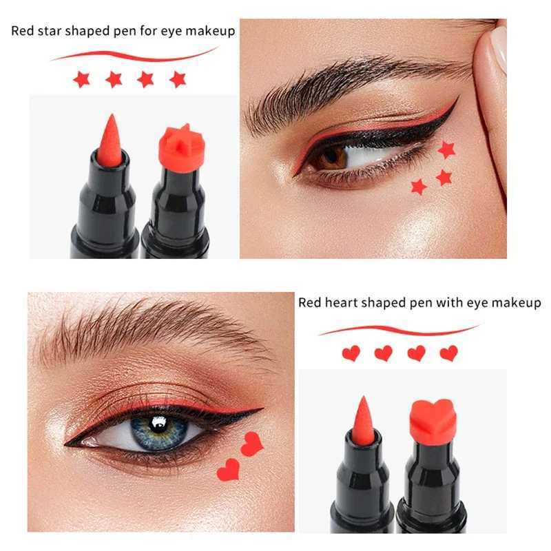 Double Head Moon Star Heart Flower Liquid Eyeliner Pen Black Eye Liner Stamp Makeup Seal Eyeliner Pencil Waterproof Cosmetics H260328