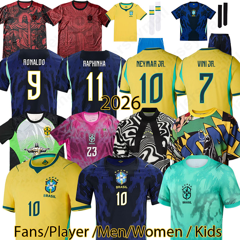 2026 World Cup Brazil Soccer Jersey MARQUINHOS BRUNO G RODRYGO Special Jesus Edition 2026 Brasil VINI JR RAPHINHA MARTINELLI Fans 4XL Players kids kit Jersey 11