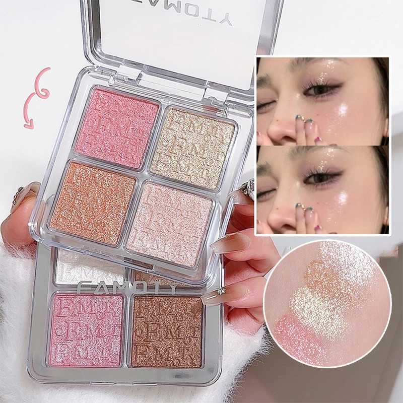 4 Color Highlighter Contour Palette Shimmer Glow Powder Brighten Skin Tone Stereoscopic Face Makeup Long Lasting Waterproof H260328