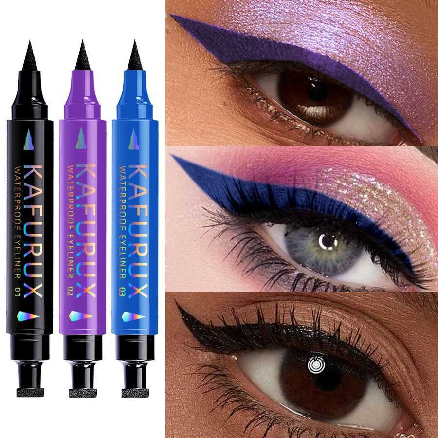 3 Color 2 IN 1 Seal Stamp Eyeliner Pen Waterproof Black Purple Blue Liquid Eye Liner Pencil Eyes Korean Makeup Gifts Cosmetic H260328