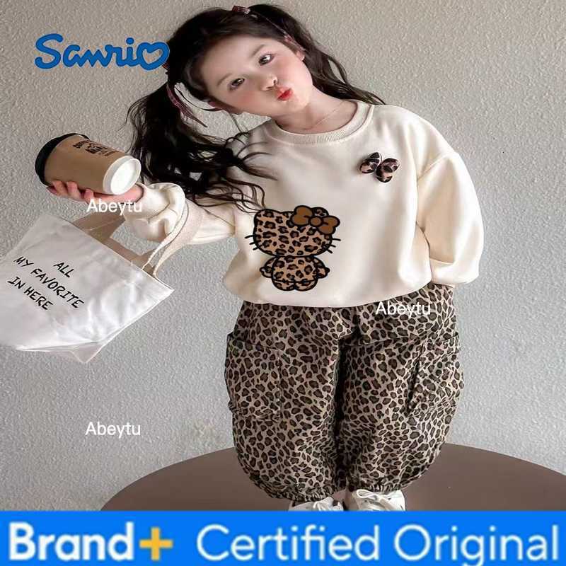Sanrio Girl Clothes Set Autumn Kid Sweatshirts Pullover Hello Kitty TopLeopard Print Pants 2pcs Suit Children Sweet Tracksuits Outfit H2603281