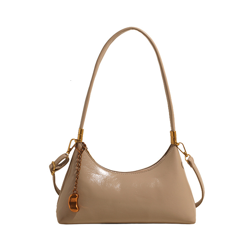 Glossy PU Hobo Shoulder Bag Mini Metal Pendant Decor Multi Ways Wear Crossbody Handbag For Daily Dating