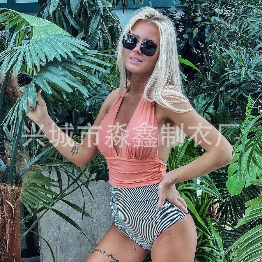 New Style Foreign Trade European And American Hot-Selling One-Piece Swimsuit For Women, Backless Sexy Conservative Tummy-Covering Bikini Swimwear Whol