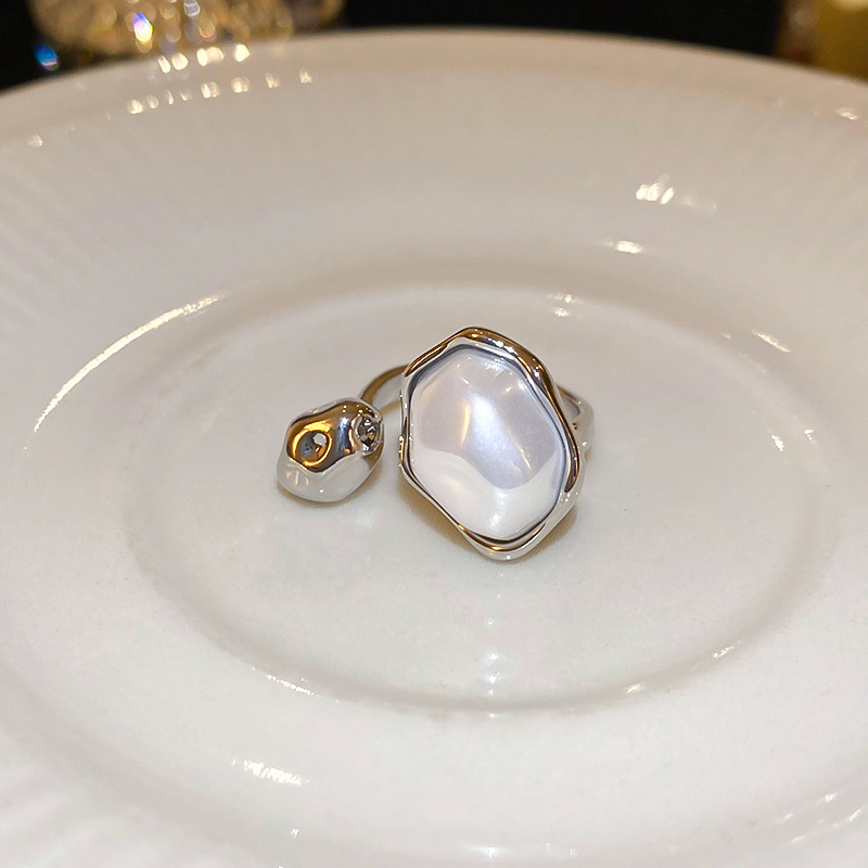 Real Gold Plated Irregular Round Oval Pearl Open Light Luxury Style French Fashion Index Finger Ring - view 4
