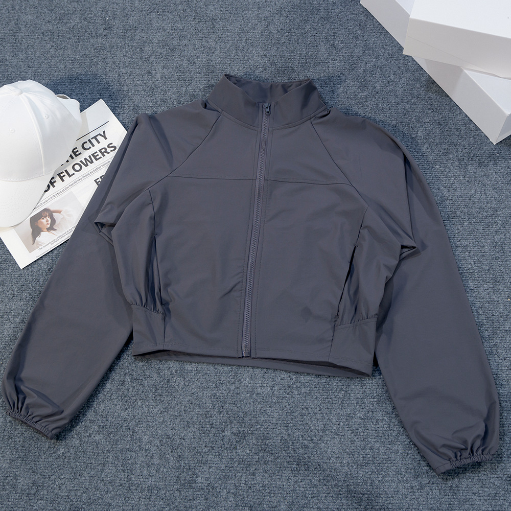 luxury fashion 2026 Women's Yoga Windbreaker Jacket, Stand Collar Sun Protection Top, Outdoor Quick Dry Crop Zip-Up Fitness Shirt