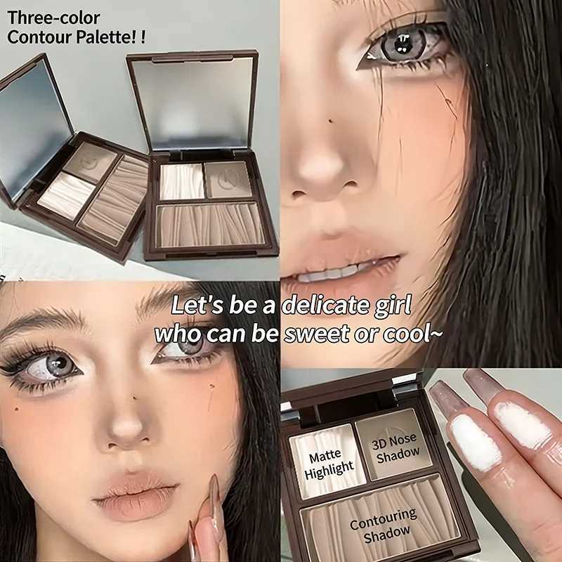 Natural Matte 3-in-1 Contour Palette - Highlighter Bronzer Blush Face Sculpting Powder Kit - Valentines Day Makeup Gift Set H260328