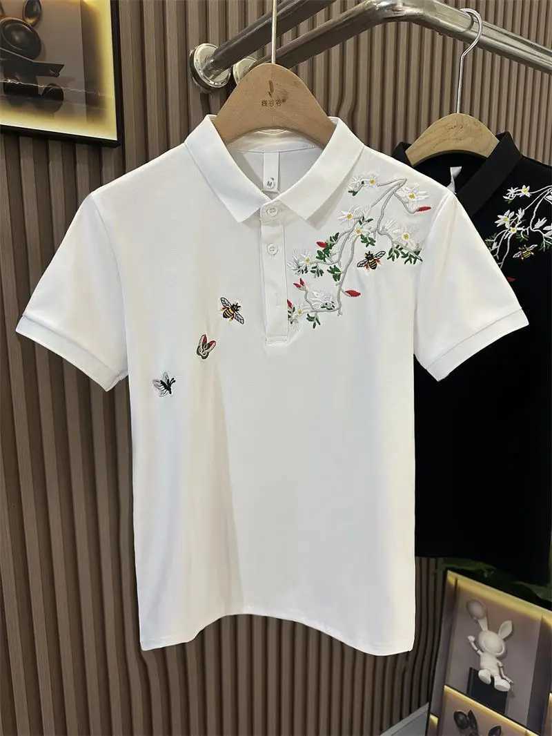 New Chinese style national style polo shirt mens short-sleeved summer loose national trend lapel embroidered half-sleeved top C260326