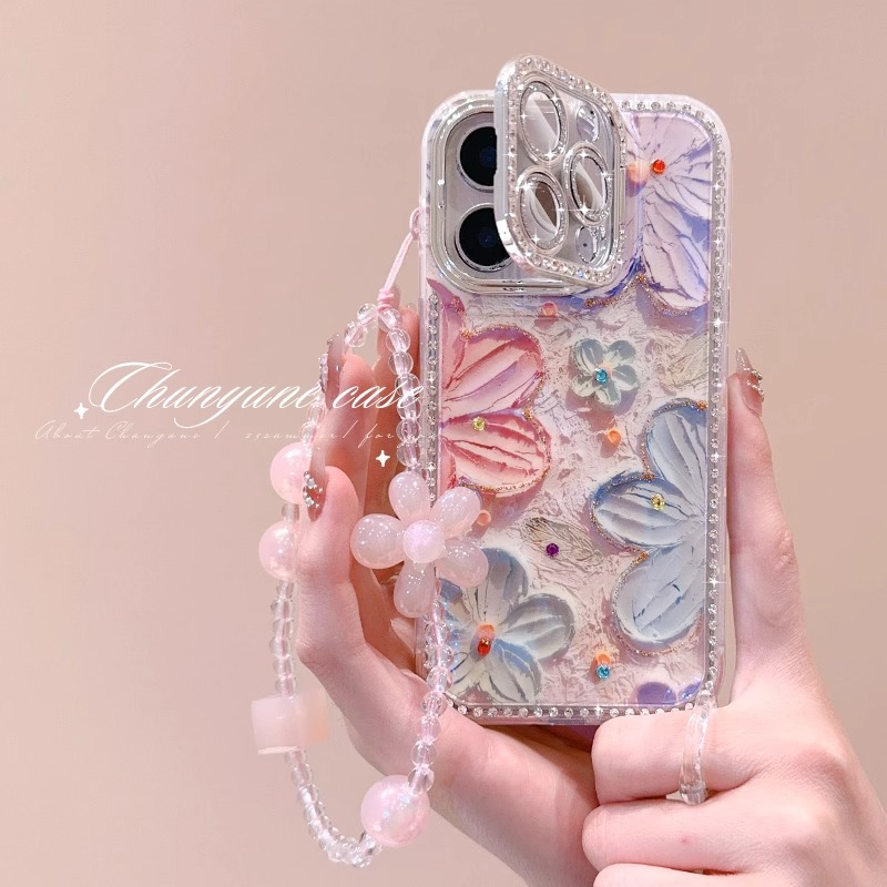 Beautiful oil painting flowers are suitable for Apple mobile phone case 2025 new iPhone with lanyard.