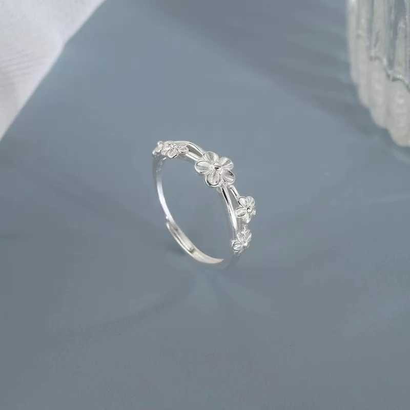 Real 925 Sterling Silver Double Layered Flowers Adjustable Ring For Women Cute Fine Jewelry Niche Design Plant Accessories H260328